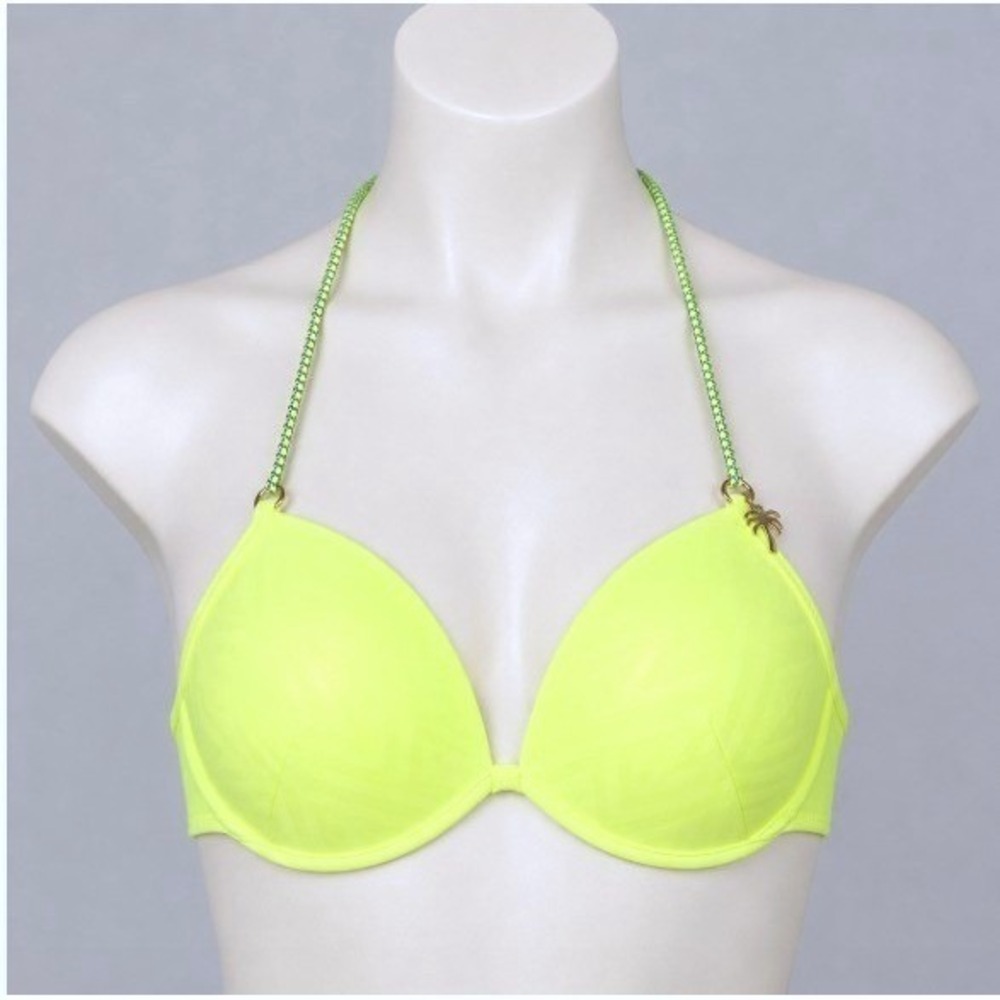 Victoria's Secret Citrine Yellow Push-up Bra Gold Palm Tree Charm 32 C